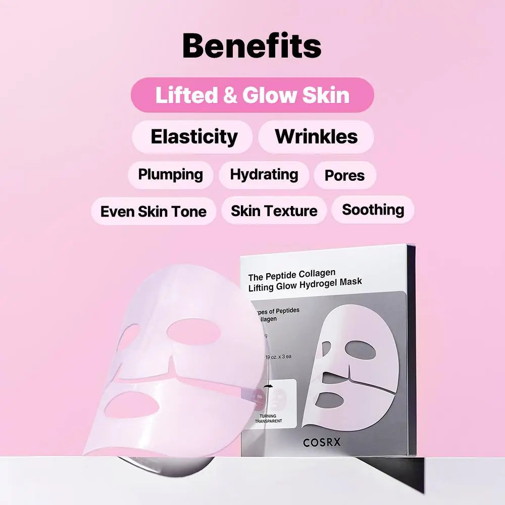 [COSRX Official] Peptide Collagen Lifting Glow Hydrogel Face Mask - Firming Beauty & Self Care Product for Glowup (1 Mask), Hydrogel Face Masks