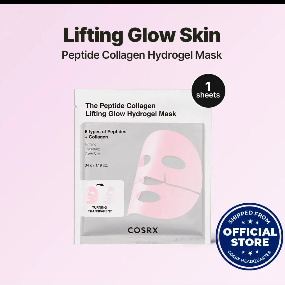 [COSRX Official] Peptide Collagen Lifting Glow Hydrogel Face Mask - Firming Beauty & Self Care Product for Glowup (1 Mask), Hydrogel Face Masks