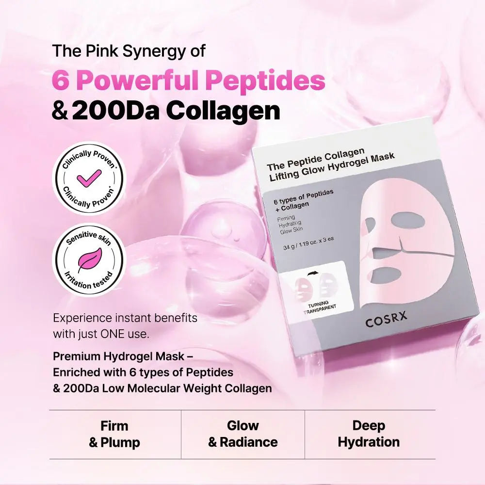 [COSRX Official] Peptide Collagen Lifting Glow Hydrogel Face Mask - Firming Beauty & Self Care Product for Glowup (1 Mask), Hydrogel Face Masks